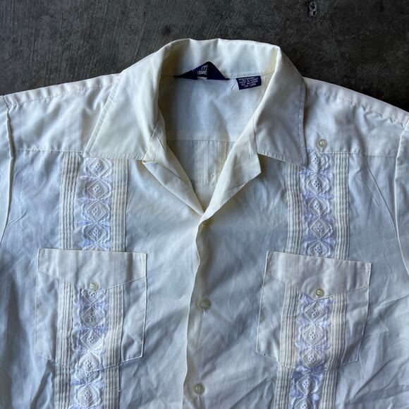 VINTAGE 80S PREMIER BUTTON DOWN SHIRT SHORTSLEEVE MEDIUM BEIGE DRESS FORMAL - Picture 3 of 5